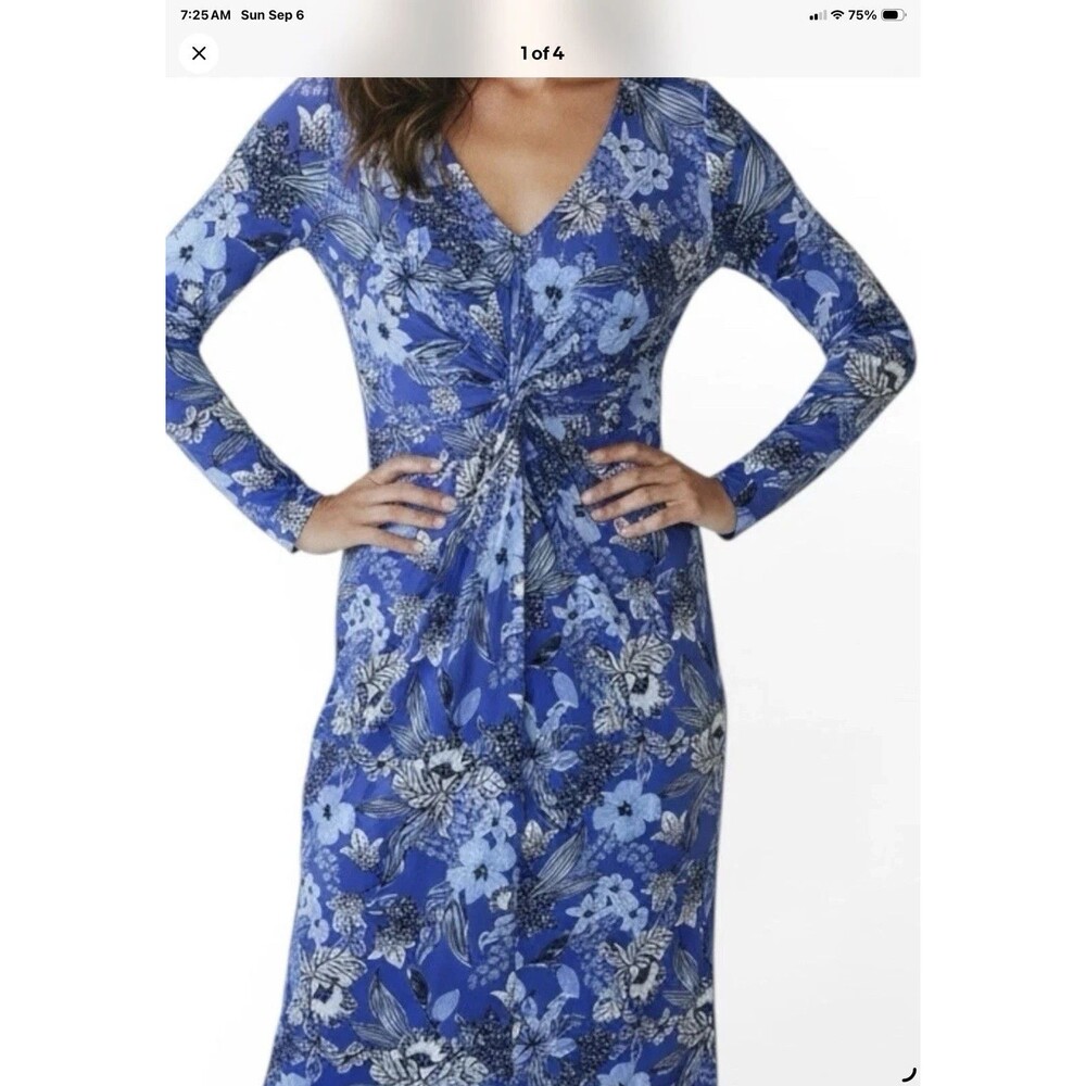 Lilly Pulitzer Claudia Blue Floral Twist Front Long Sleeve Dress Resort Size 6